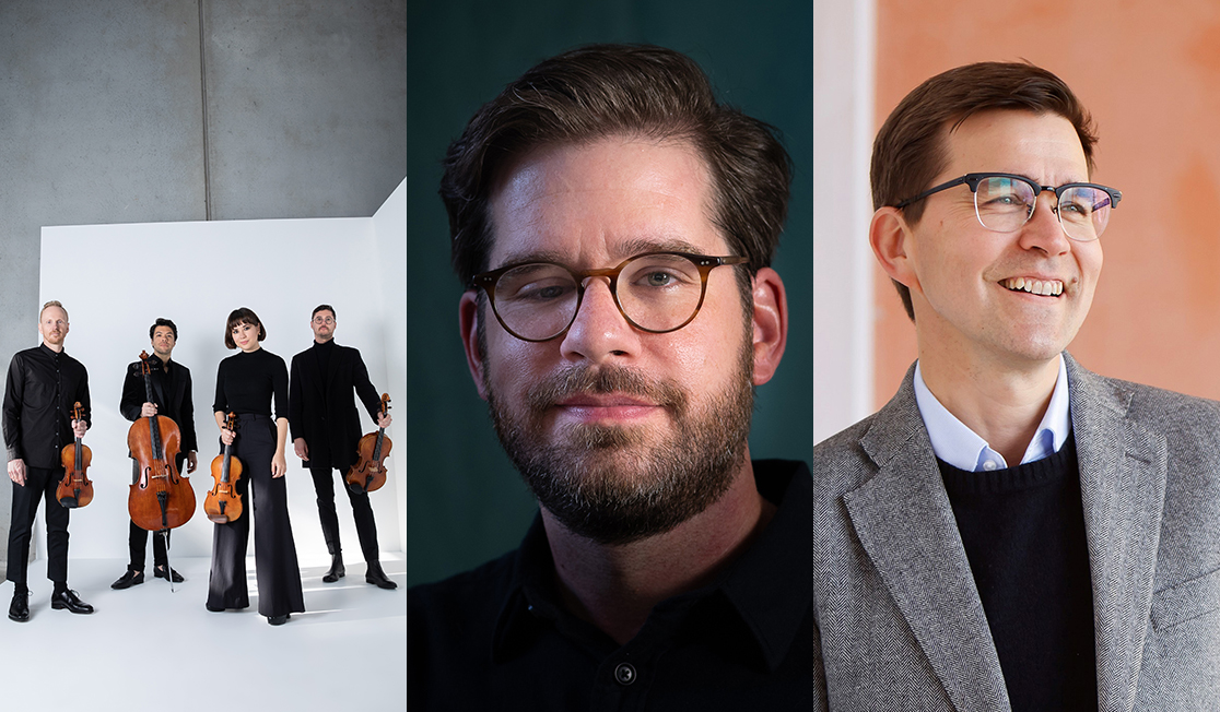 Headshots of the Australian String Quartet, Jeffrey Means and Paavali Jumppanen